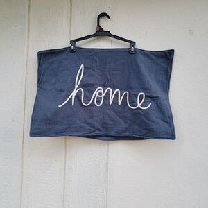 Pottery Barn  Embroidered Script "Home"  Lumbar Pillow Cover 16x26 Navy Blue Wht